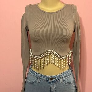 Chic Taupe Fringe Crop Top